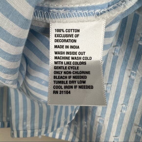 Crown & Ivy blue white stripe high neck Swiss dot scalloped long sleeve blouse - Picture 8 of 8